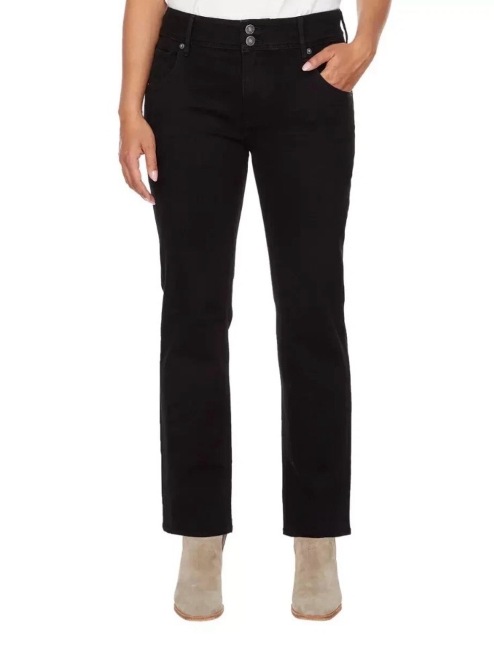 Hudson Double Button Mid-Rise Straight Leg Jeans in Black Size 12 Inseam 30”